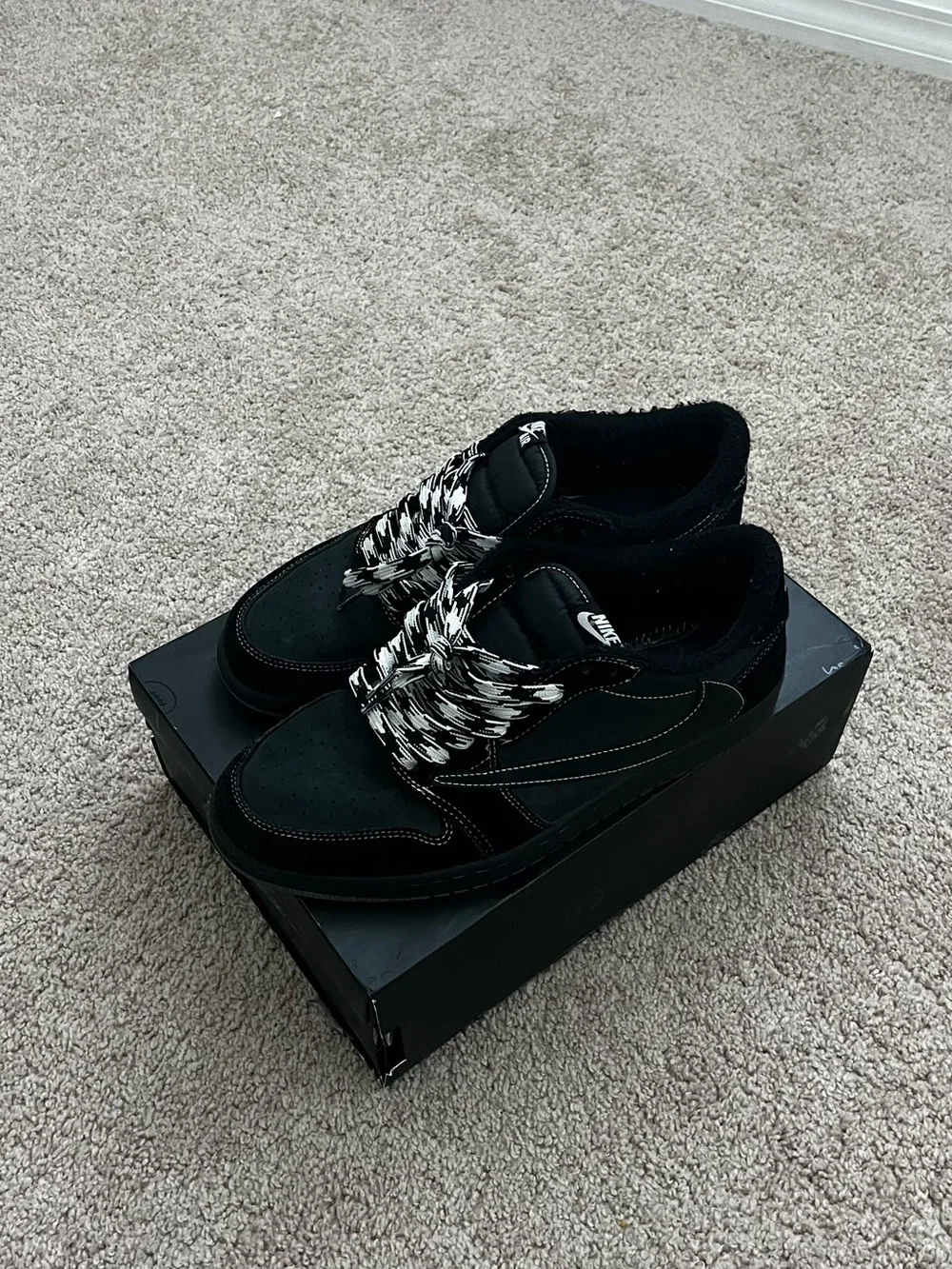 Jordan Men’s Black Low-Top Sneakers with Black/White Laces